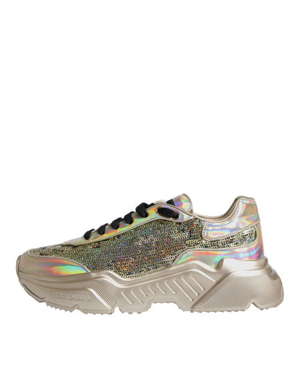 Dolce & Gabbana Gold Sequin Iridiscent Daymaster Sneakers Shoes
