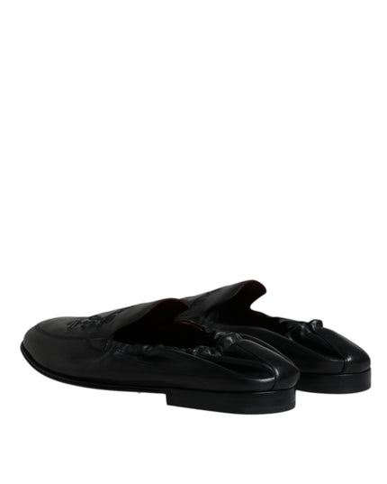 Dolce & Gabbana Black Logo Embroidered Leather Loafer Men Dress Shoes