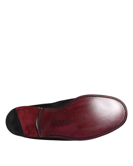 Dolce & Gabbana Black Logo Embroidered Leather Loafer Men Dress Shoes