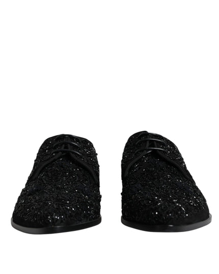 Dolce & Gabbana Black Embellished Suede Derby Formal Shoes