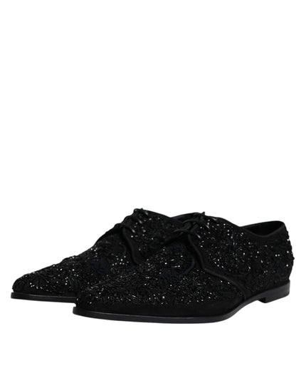 Dolce & Gabbana Black Embellished Suede Derby Formal Shoes