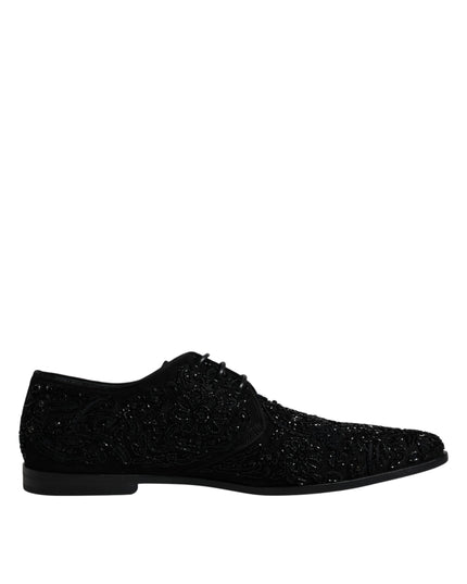 Dolce & Gabbana Black Embellished Suede Derby Formal Shoes