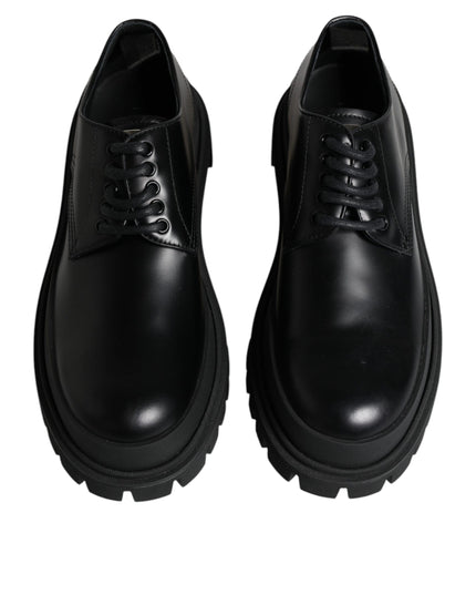 Dolce & Gabbana Black Leather Lace Up Trekking Dress Shoes