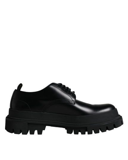Dolce & Gabbana Black Leather Lace Up Trekking Dress Shoes