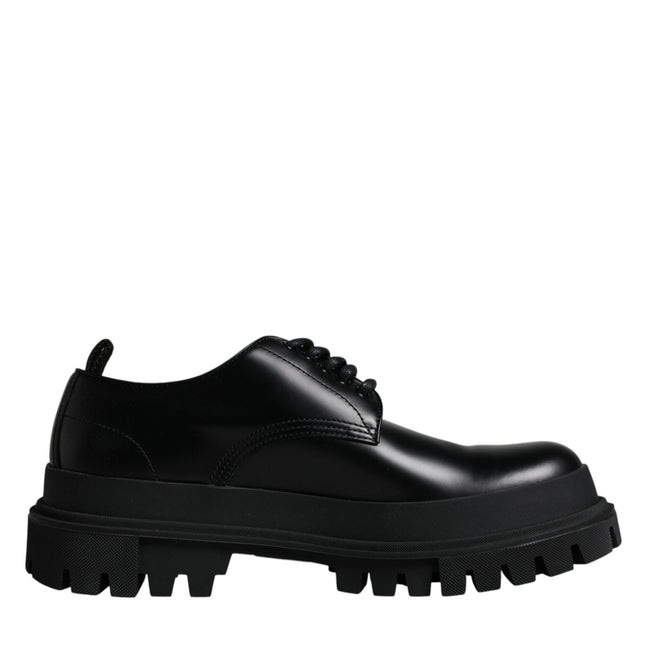 Dolce & Gabbana Black Leather Lace Up Trekking Dress Shoes