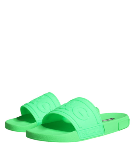 Dolce & Gabbana Green Leather Slides Sandals Beachwear Shoes