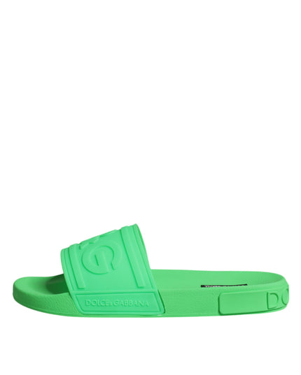 Dolce & Gabbana Green Leather Slides Sandals Beachwear Shoes