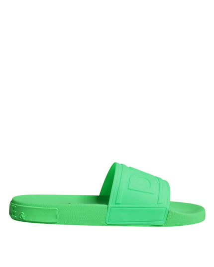 Dolce & Gabbana Green Leather Slides Sandals Beachwear Shoes