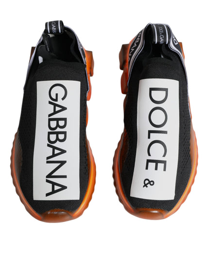 Dolce & Gabbana Black Orange Sorrento Slip On Sneakers Shoes