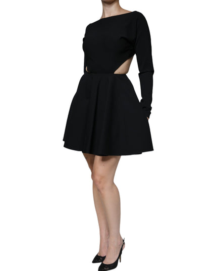 Dolce & Gabbana Black Viscose Cut Out A-line Long Sleeves Mini Dress