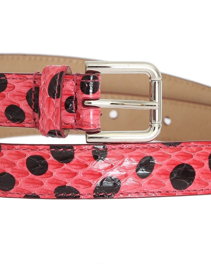 Dolce & Gabbana Pink Polka Snakeskin Silver Buckle Belt