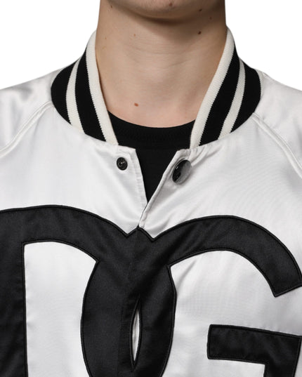 Dolce & Gabbana White Polyester Logo Full Zip Bomber Jacket