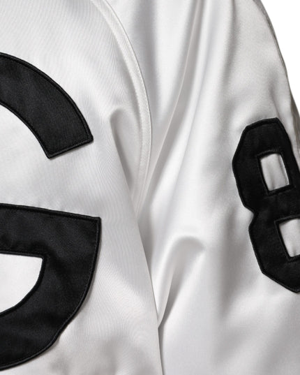 Dolce & Gabbana White Polyester Logo Full Zip Bomber Jacket