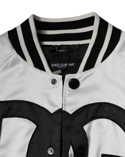 Dolce & Gabbana White Polyester Logo Full Zip Bomber Jacket
