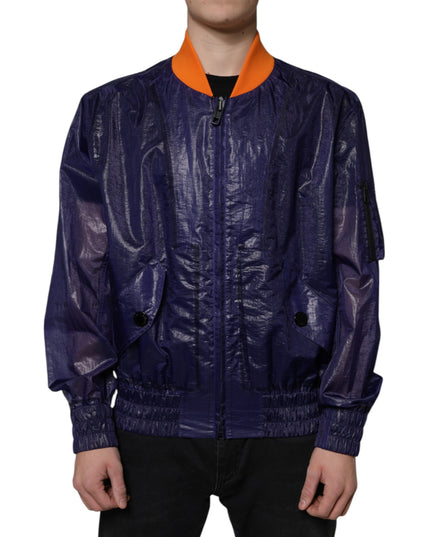 Dolce & Gabbana Blue Cotton Stretch Full Zip Bomber Jacket