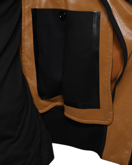 Dolce & Gabbana Brown Leather Full Zip Men Bomber Jacket