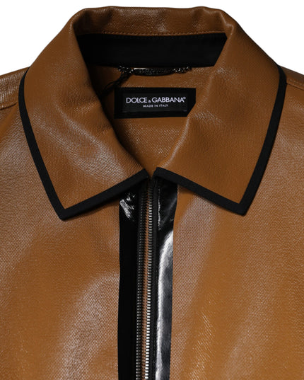 Dolce & Gabbana Brown Leather Full Zip Men Bomber Jacket