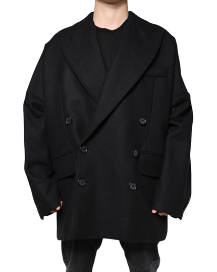 Dolce & Gabbana Black Wool Double Breasted Men Coat Jacket