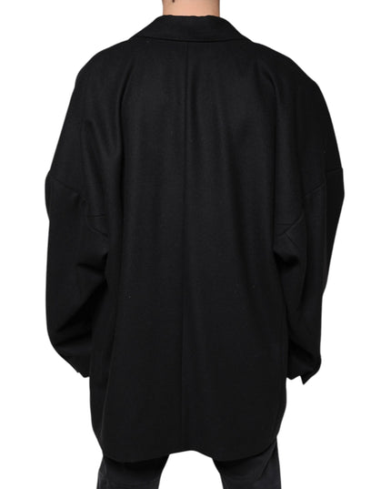 Dolce & Gabbana Black Wool Double Breasted Men Coat Jacket