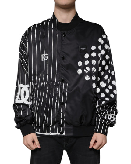 Dolce & Gabbana Black Polka Dot Stripe Nylon Bomber Jacket