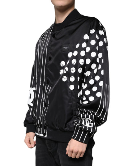 Dolce & Gabbana Black Polka Dot Stripe Nylon Bomber Jacket
