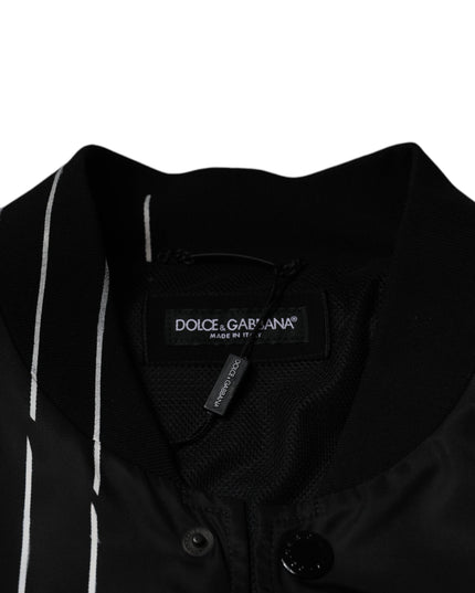 Dolce & Gabbana Black Polka Dot Stripe Nylon Bomber Jacket