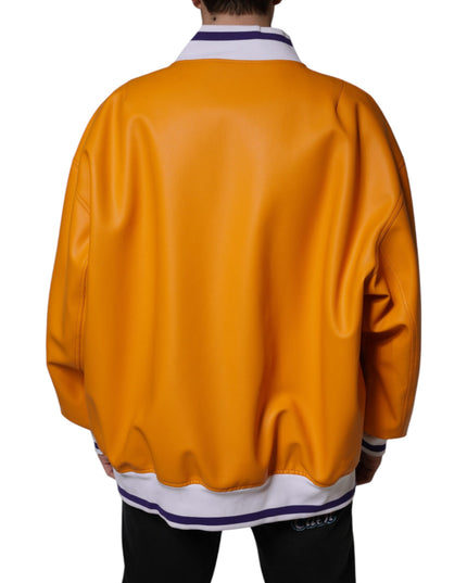 Dolce & Gabbana Orange White Full Zip Jersey Bomber Jacket
