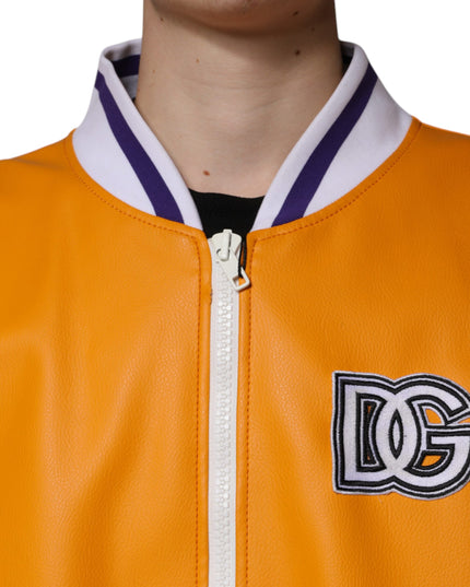 Dolce & Gabbana Orange White Full Zip Jersey Bomber Jacket