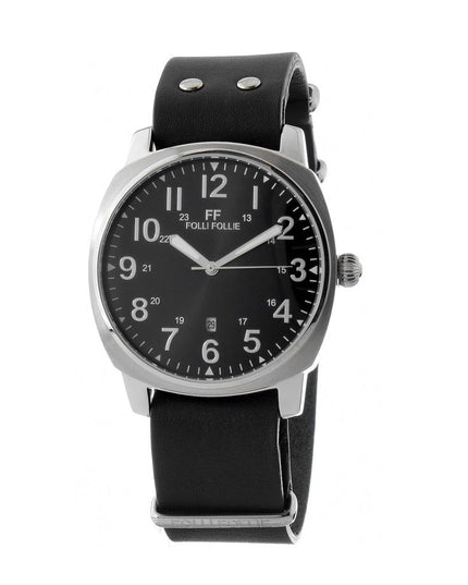 Folli Follie Black Leather Dress Watch