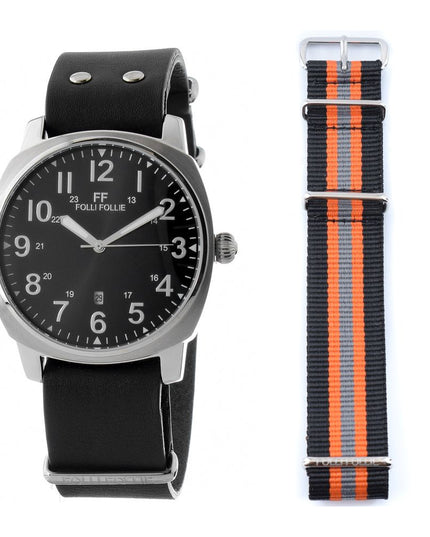 Folli Follie Black Leather Dress Watch