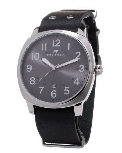 Folli Follie Black Leather Dress Watch