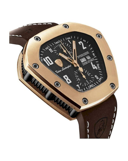 Lamborghini Black Leather Dress Watch