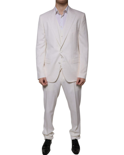 Dolce & Gabbana White Wool Silk 3 Piece SlimFit Formal Suit
