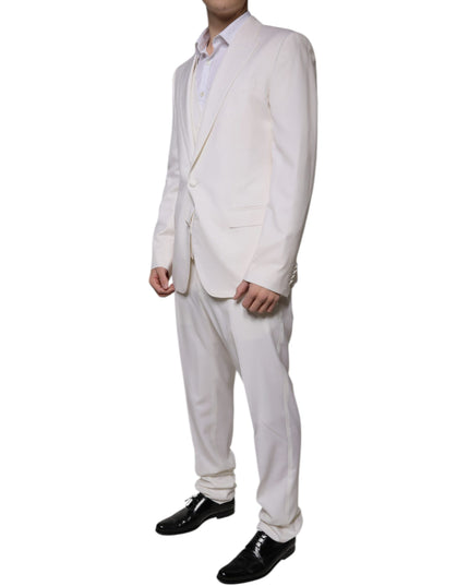 Dolce & Gabbana White Wool Silk 3 Piece SlimFit Formal Suit