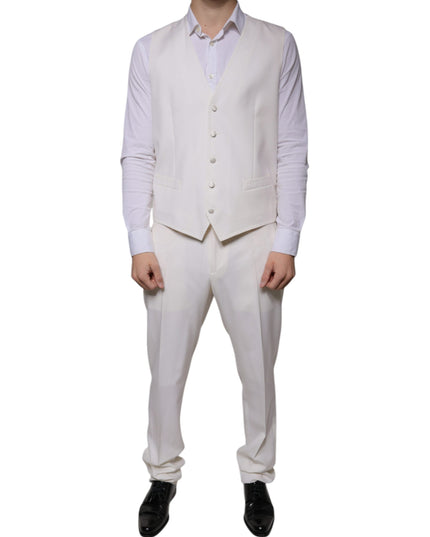 Dolce & Gabbana White Wool Silk 3 Piece SlimFit Formal Suit