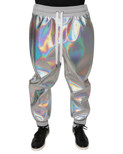 Dolce & Gabbana Silver Iridescent Men Jogger Sweatpants Pants
