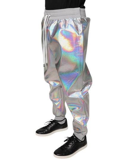 Dolce & Gabbana Silver Iridescent Men Jogger Sweatpants Pants