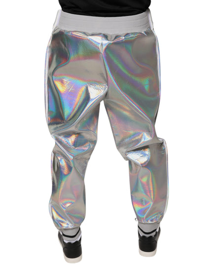 Dolce & Gabbana Silver Iridescent Men Jogger Sweatpants Pants