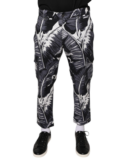 Dolce & Gabbana Gray Banana Leaf Cotton Stretch Capri Pants
