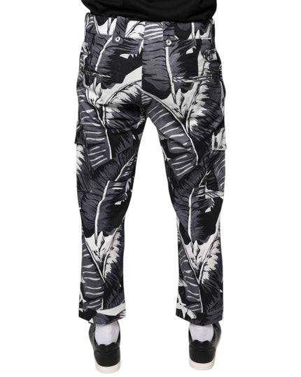 Dolce & Gabbana Gray Banana Leaf Cotton Stretch Capri Pants