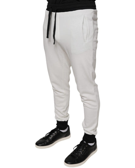 Dolce & Gabbana White Cotton Slim Men Jogger Sweatpants Pants