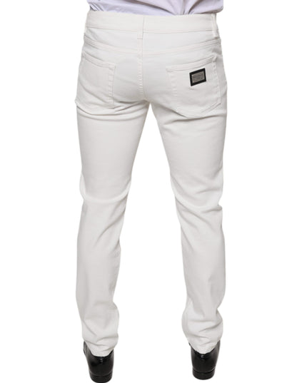 Dolce & Gabbana White Cotton Skinny Slim Men Denim Jeans