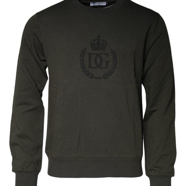 Dolce & Gabbana Army Green Crown Cotton Sweatshirt Sweater
