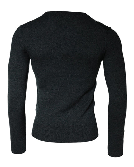 Dolce & Gabbana Gray Embellished Crew Neck Pullover Sweater