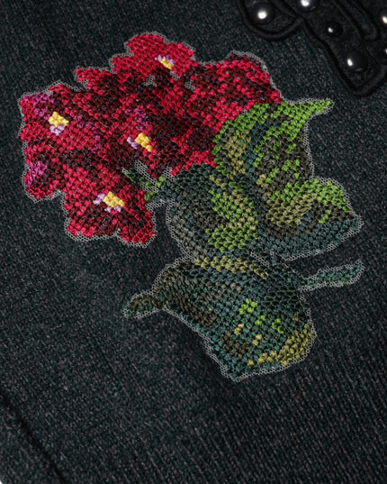 Dolce & Gabbana Gray Embellished Crew Neck Pullover Sweater