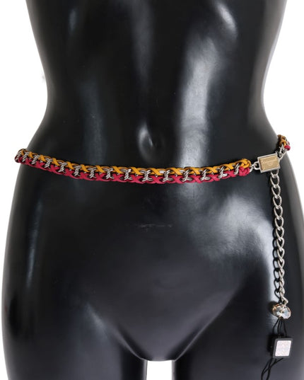 Dolce & Gabbana Red Yellow Leather Crystal Belt
