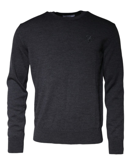 Dolce & Gabbana Dark Gray Wool Crew Neck Pullover Sweater