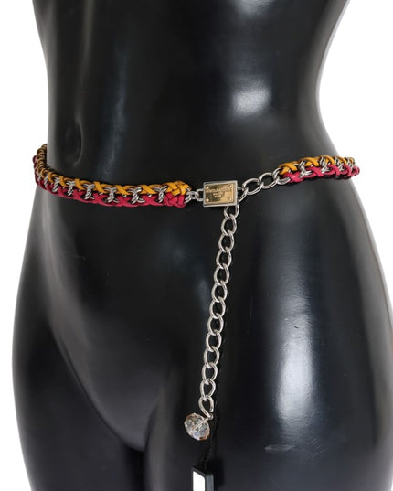 Dolce & Gabbana Red Yellow Leather Crystal Belt