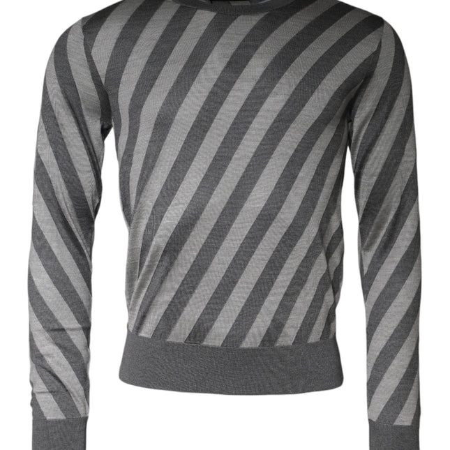 Dolce & Gabbana Gray Stripes Long Sleeve Round Neck Pullover Sweater