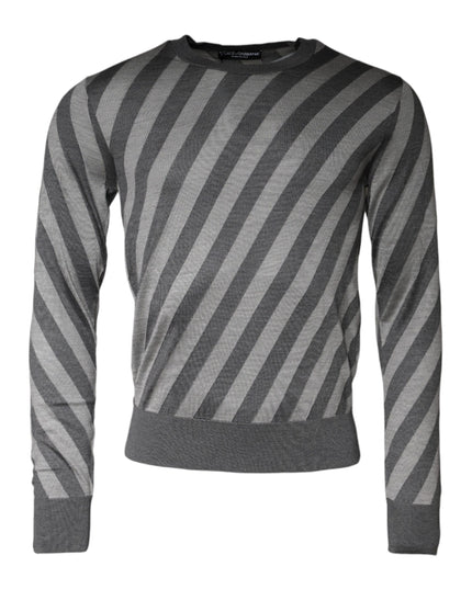 Dolce & Gabbana Gray Stripes Long Sleeve Round Neck Pullover Sweater